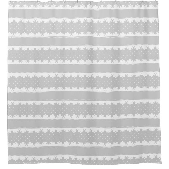 Classy Light Grey & White Lace Striped Pattern Shower Curtain (Front)