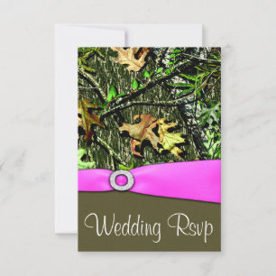 Classy Light Pink Hunting Camo Wedding RSVP Cards