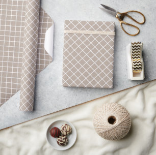 Classy Light Taupe Grey Brown White Check Pattern Wrapping Paper