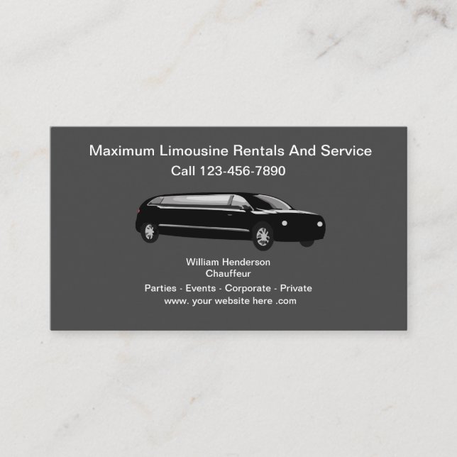Classy Limousine Chauffeur Service Business Card (Front)