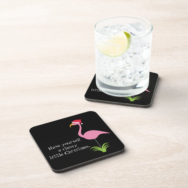 Classy Little Christmas Retro Pink Flamingo Santa Coaster (Right Side)
