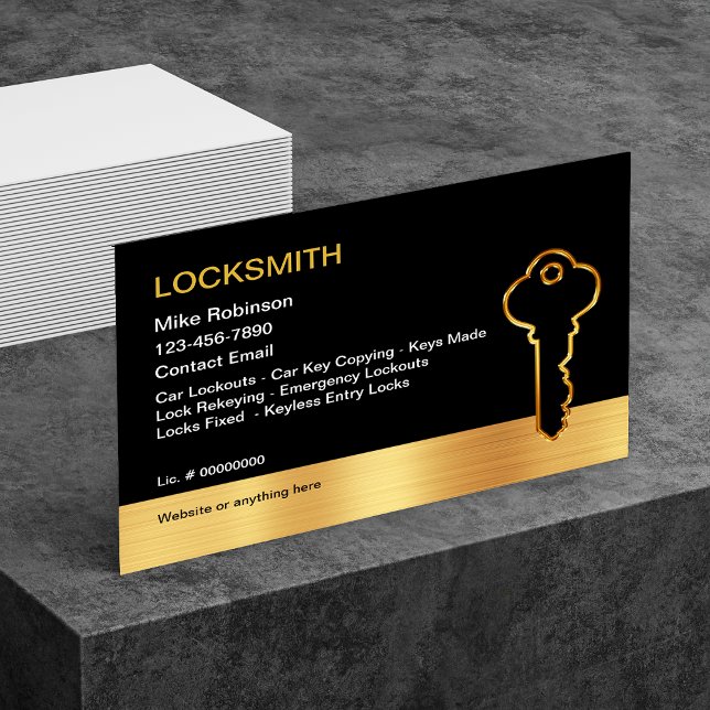 Classy Locksmith Gold House Key Business Cards (Creator Uploaded)