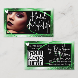 Classy Logo Photo Stylish Green Frame Heart Luxe Business Card