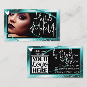 Classy Logo Photo Stylish Teal Frame Heart Luxe Business Card
