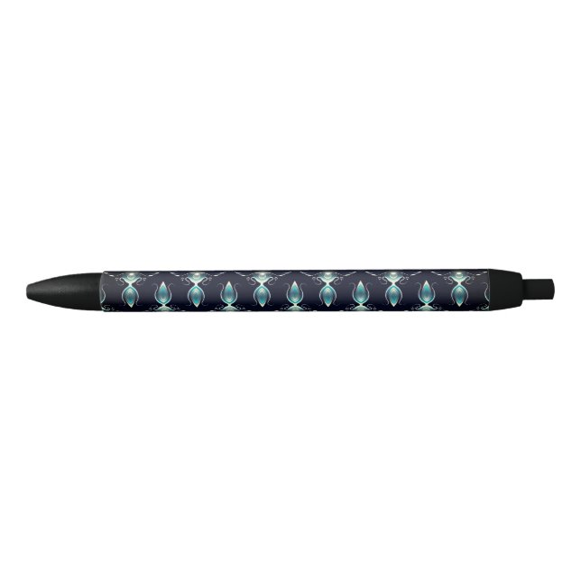 Classy Look of Blue Gems with Glowing Light Black Ink Pen (Front)