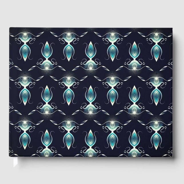 Classy Look of Blue Gems with Glowing Light Guest Book (Front)
