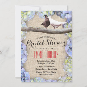 Classy Love Birds Hydrangea Flowers Bridal Shower Invitation