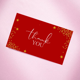 Classy & Luxurious Red Gold Glitter Star Thank You Business Card