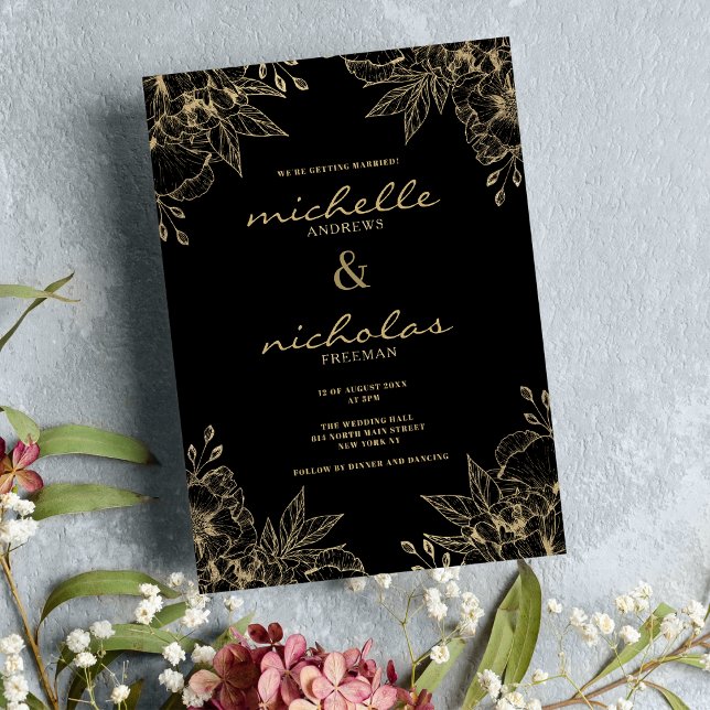 Classy luxury black and gold floral wedding invitation (Classy luxury black and gold floral wedding)