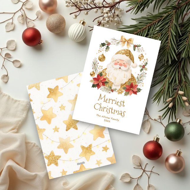 Classy Luxury Christmas Cute Santa Claus Holiday Card (Classy Luxury Christmas Digital Watercolor Cute Santa Claus Holiday Cards. )