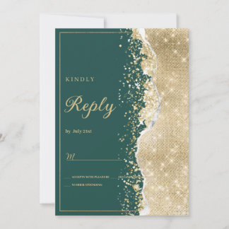 Classy luxury green gold glitter RSVP Invitation