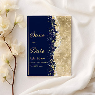 Classy luxury navy blue gold glitter Save the Date Invitation