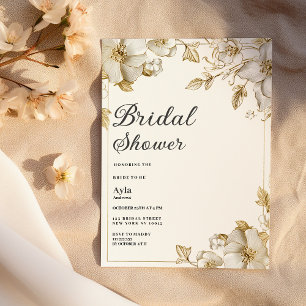 Classy luxury white and gold floral Bridal Shower Invitation
