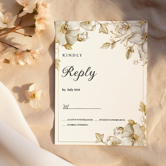 Classy luxury white and gold floral RSVP Invitation (Classy luxury white and gold floral RSVP)