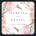 Classy Magnolia Custom Wedding  Square Sticker<br><div class="desc">These personalised wedding stickers with modern typography and watercolor magnolia flowers look fresh and chic. Feel free to edit it with your names and wedding date. Matching invitations,  rsvp,  and enclosure cards,  as well as day-of stationery,  are also available.</div>