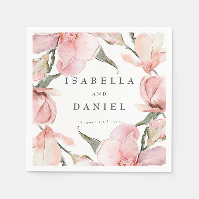 Classy Magnolia Personalised Wedding Napkins (Front)