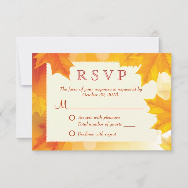 Classy Maple Leaves Fall Wedding RSVP Card (Front)