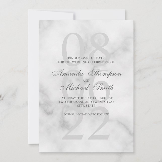 Classy Marble Elegant Wedding Save the Date (Front)