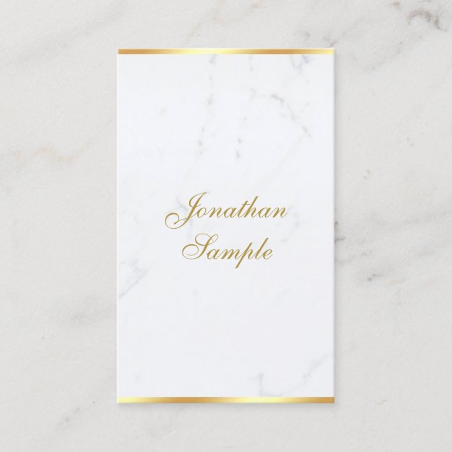 Classy Marble Gold Modern Handwritten Script Chic Business Card (Front)