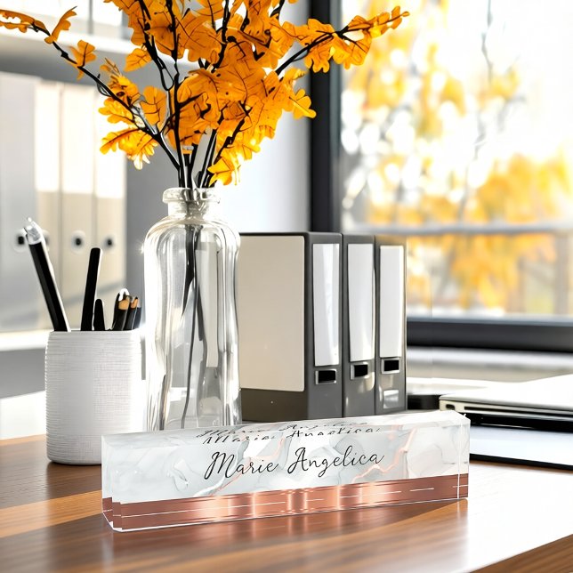 Classy Marble Gold Tone Monogram Desk Nameplate (Creator Uploaded)