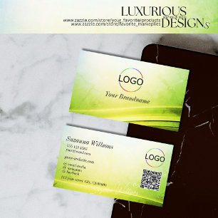Classy Marble Green Curved Decor with Logo QR Code Business Card