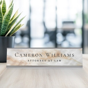 Classy marble look elegant name and title desk name plate
