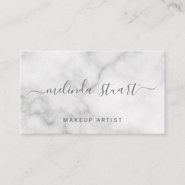 Classy Marble Modern Script Business Card (Front)