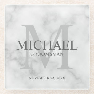 Classy Marble Personalised Groomsmen Glass Coaster