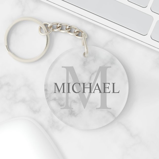 Classy Marble Personalised Monogram and Name Key Ring (Creator Uploaded)