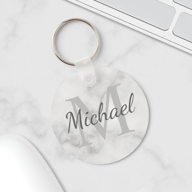 Classy Marble Personalized Monogram and Name Key Ring (Creator Uploaded)