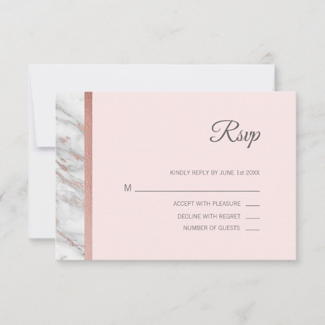 Classy Marble Rose Gold Foil RSVP Menu Wedding (Front)