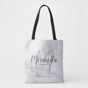 Classy Marble Script Personalised Bridesmaids Tote Bag
