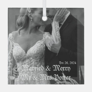 Classy Married& Merry Glass Ornament for Christmas