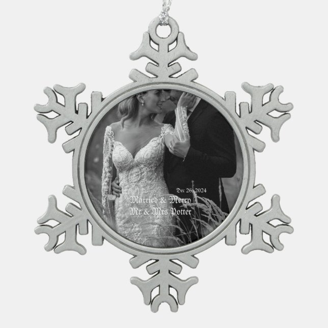 Classy Married& Merry Glass Ornament for Christmas (Front)