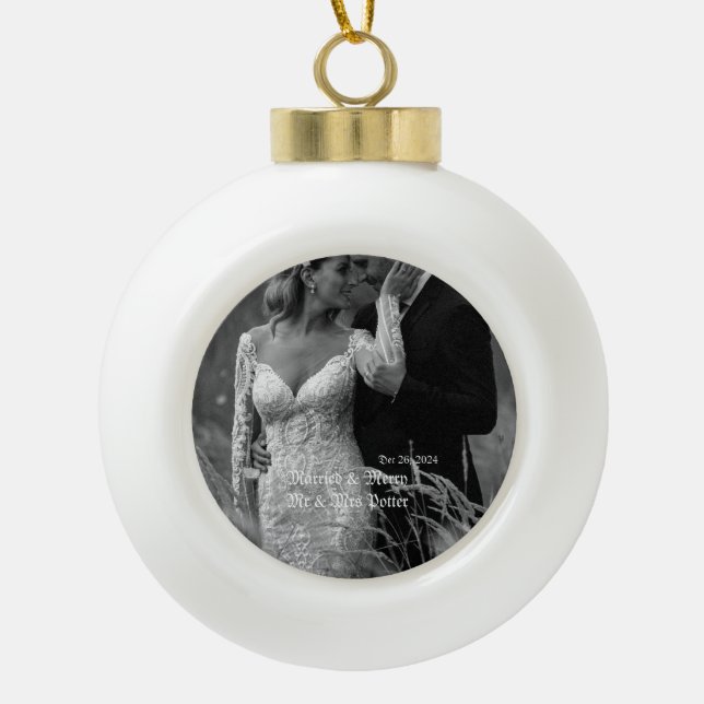 Classy Married& Merry Glass Ornament for Christmas (Front)