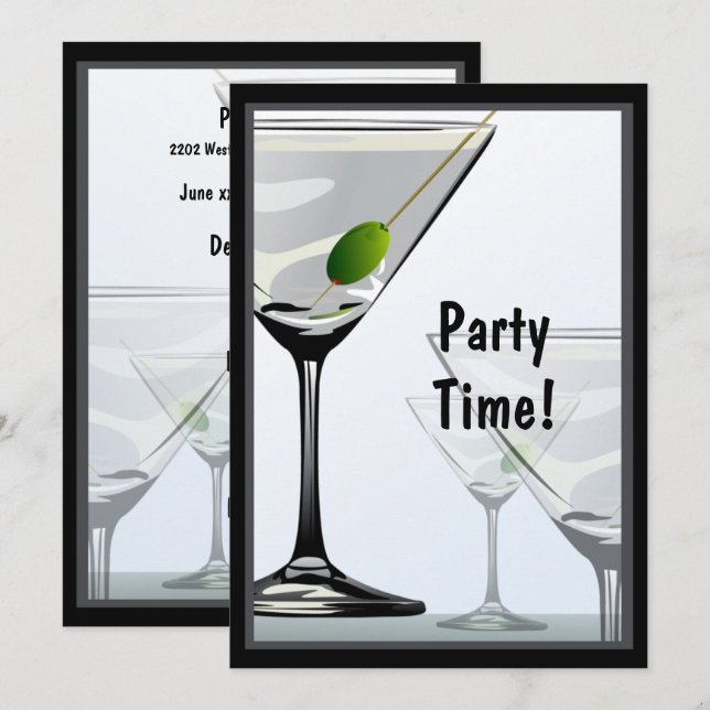 Classy Martini Cocktails Party Invitation (Front/Back)