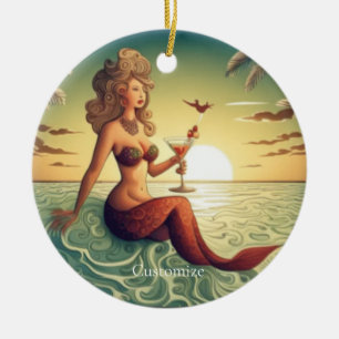 Classy Martini Mermaid Thunder_Cove  Ceramic Tree Decoration