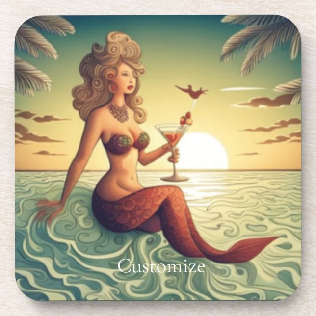 Classy Martini Mermaid Thunder_Cove  Coaster (Front)