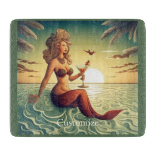 Classy Martini Mermaid Thunder_Cove Cutting Board