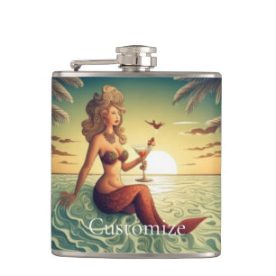 Classy Martini Mermaid Thunder_Cove Hip Flask