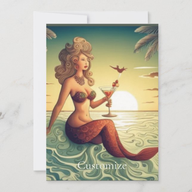 Classy Martini Mermaid Thunder_Cove  Invitation (Front)