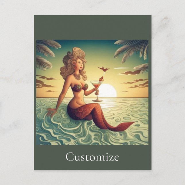 Classy Martini Mermaid Thunder_Cove  Postcard (Front)