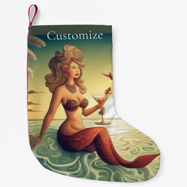Classy Martini Mermaid Thunder_Cove  Small Christmas Stocking (Front)