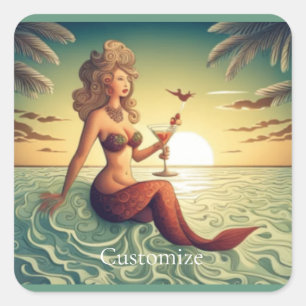 Classy Martini Mermaid Thunder_Cove  Square Sticker