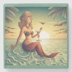 Classy Martini Mermaid Thunder_Cove  Stone Coaster