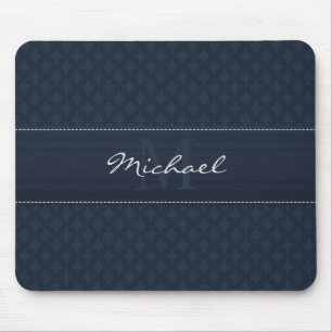 Classy Masculine Dark Blue Custom Monogram Mouse Mat