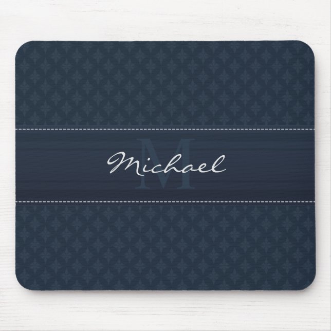 Classy Masculine Dark Blue Custom Monogram Mouse Mat (Front)