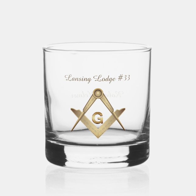 Classy Masonic Monogrammed Whiskey Glass (Front)