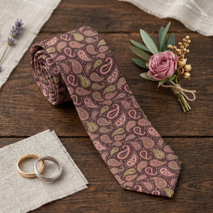 Classy Mauve Pink Green Paisley Wedding Necktie
