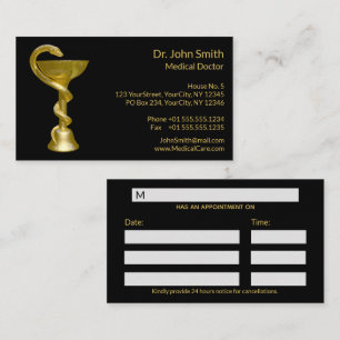 Classy Medical Bowl Snake Hygieia Gold Caduceus Appointment Card